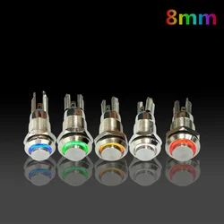 8mm Metal Push Button with LED Indicator Self-reset Momentary Self-locking Latching Switch 4pins High Head 3v6v12v24v36v48v220v