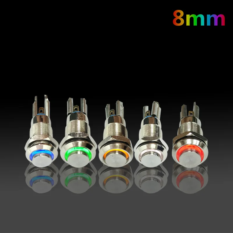 8mm metalowy przycisk ze wskaźnikiem LED samoresetujący chwilowy samoblokujący przełącznik zatrzaskowy 4 piny wysoka głowica 3v6v12v24v36v48v220v