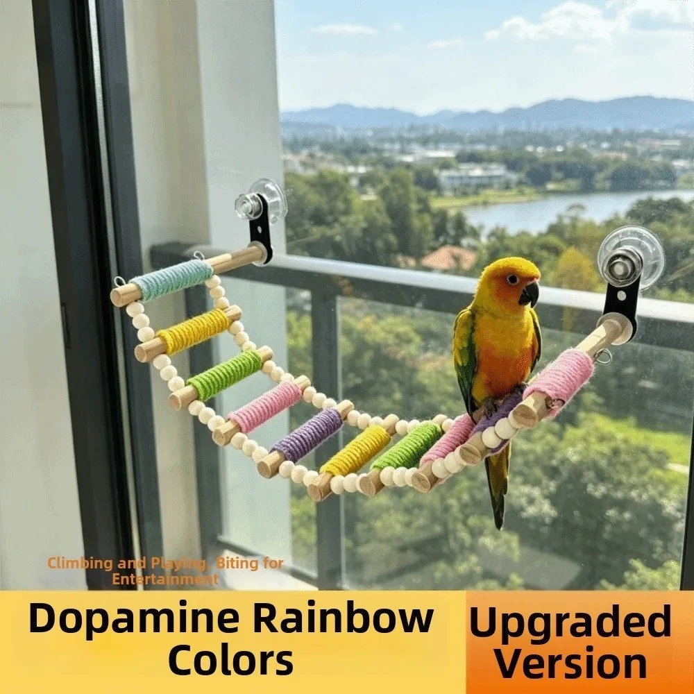 Colorful Bird Cotton Rope Ladder Suction Cup 5/6/7/8//9/10 Steps Parrot Climbing Cotton Rope Wrapped Wear Resistant