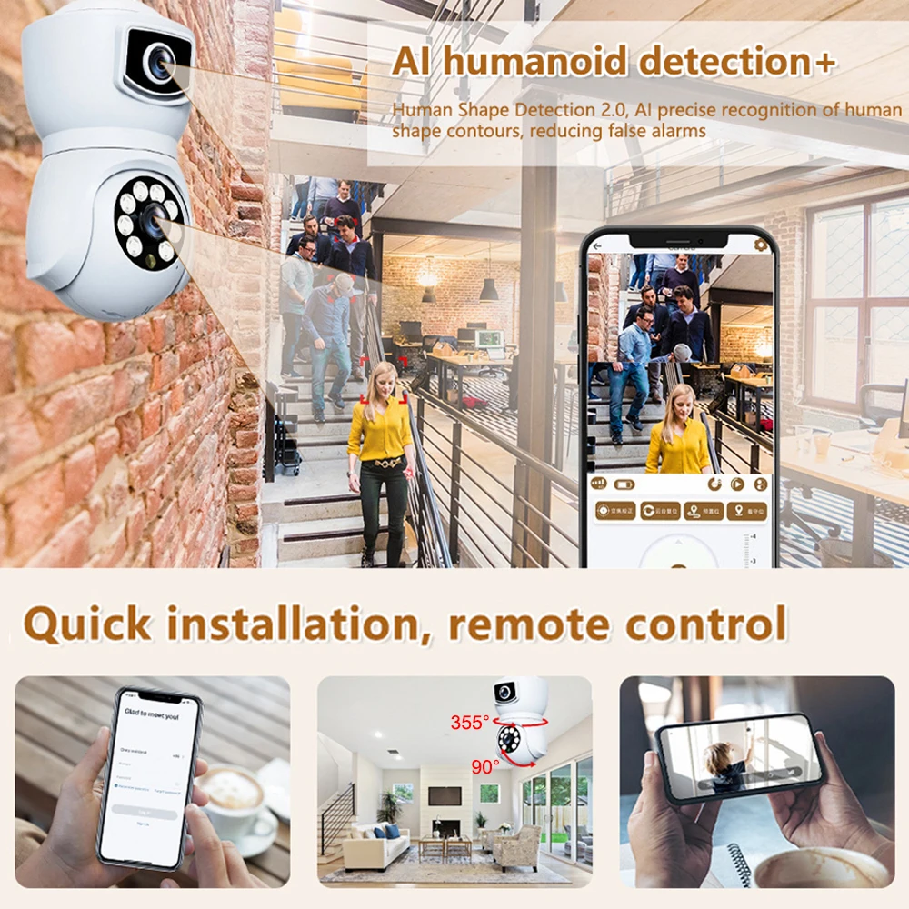 4K 8MP E27 WiFi-camera met dubbele lens, kleuren nachtzicht, automatische IP-camera tracking, tweerichtingsaudio, binnen- en buitengebruik,