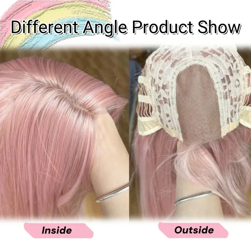 Peluca rosa Peluca rosa larga y recta de Lolita para mujer Pelucas sintéticas con diadema Pelucas de fiesta en promoción Peluca Lolita