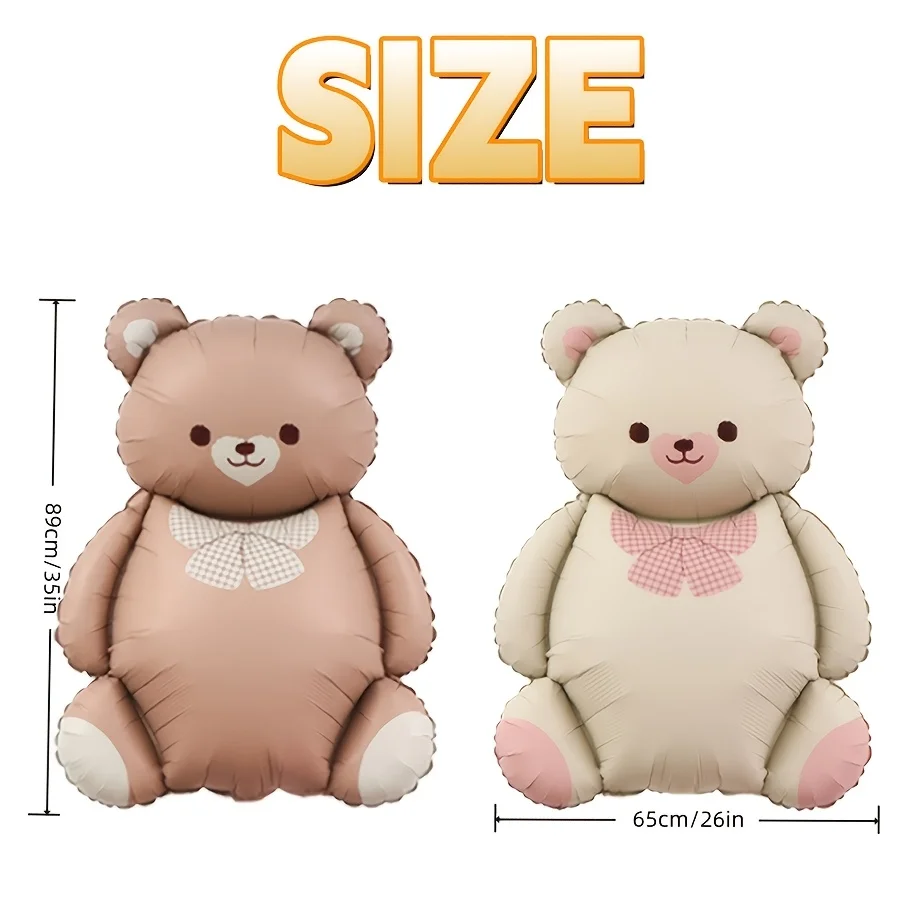 2 Pack Cute Teddy Bear Foil Balloons (Brown & Beige) - Self-Sealing Mylar Aluminum Balloons for Birthday Party Decorations, Baby - view 3