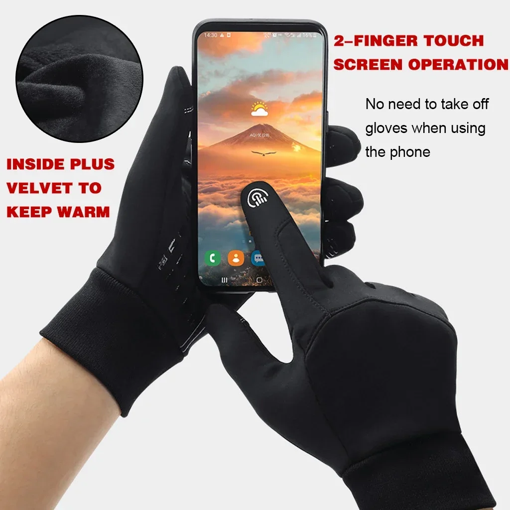 Autumn Winter Warm Men's Gloves Outdoor Cycling Sports Waterproof Touch Screen Glove For Men Women Plush Warm Slip-Proof Gloves