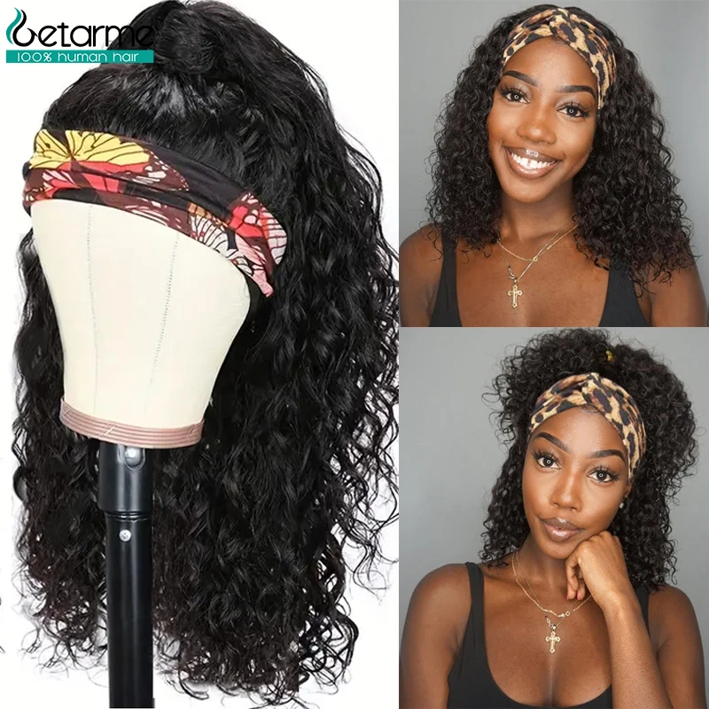 

Getarme 100% Human Hair - Headband Wigs Human Hair Water Wave Wig Short Bob Wigs For Women Full Machine Made Wig 8-16 Inches