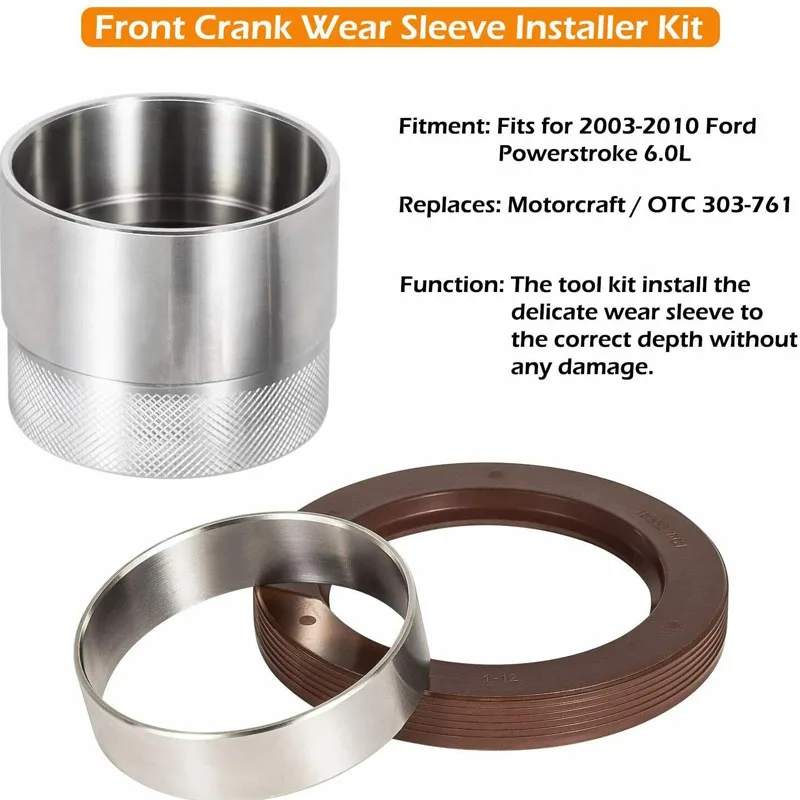 ESUYA Front Crank Wear Sleeve Installer Kit with #OE Sleeve & Seal for Ford  & Powerstroke 6.0L 2003-2010 Replaces 303-761