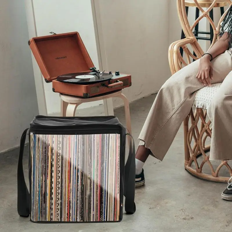 Vinyl Record Carrying Storage Case Travel Storage Bag Dustproof Portable Case With Lid Handles For 12 Inch Vinyl Albums