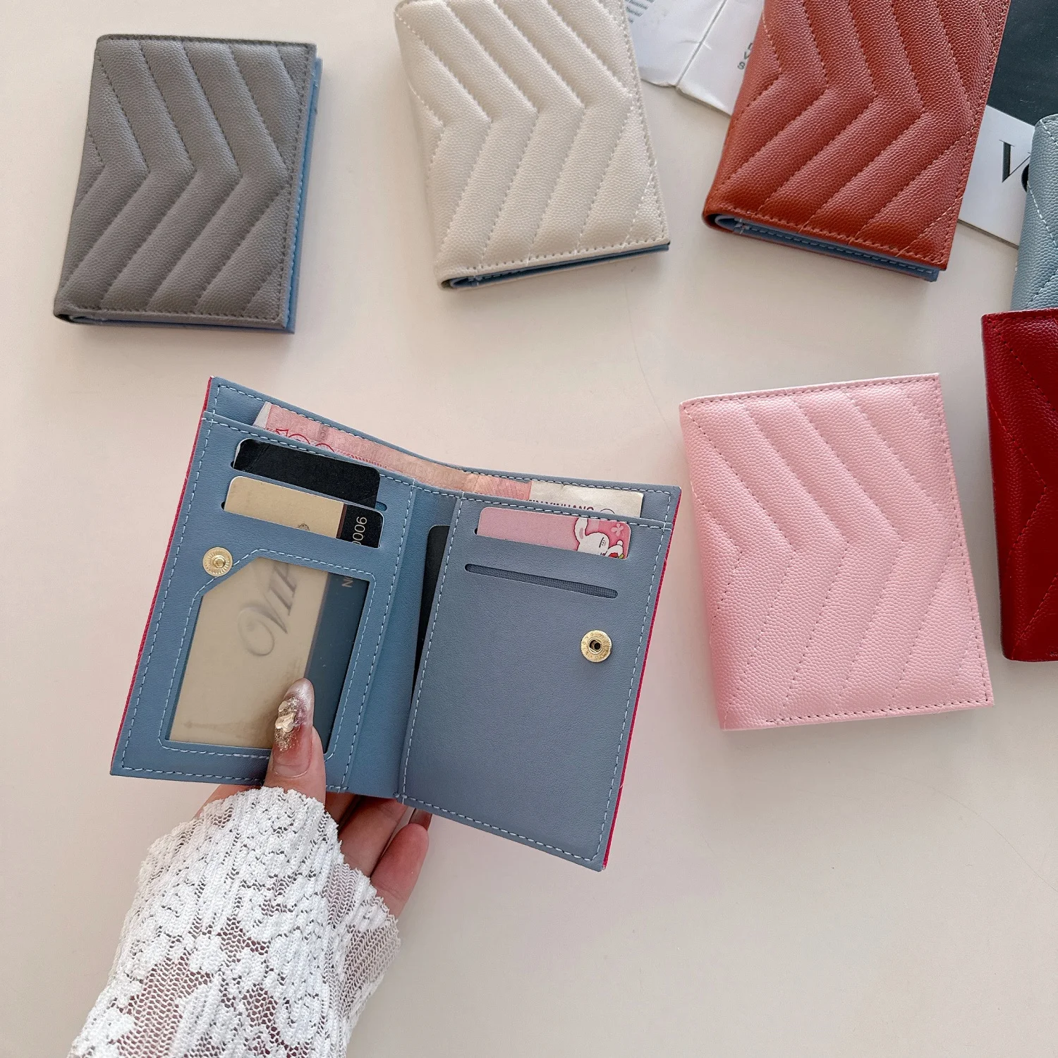 Ultra-Thin Travel Cards Holder Multi-Functional ID Card Case Stripe Pattern Neutral Style Daily Use PU Material Change Cash Bag