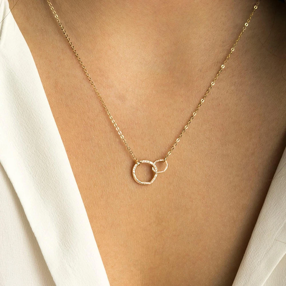 Stainless Steel Necklaces for Women Fashion Thin Chain Minimalist Dainty Double Circle Pendant Necklace on The Neck Jewelry Gift