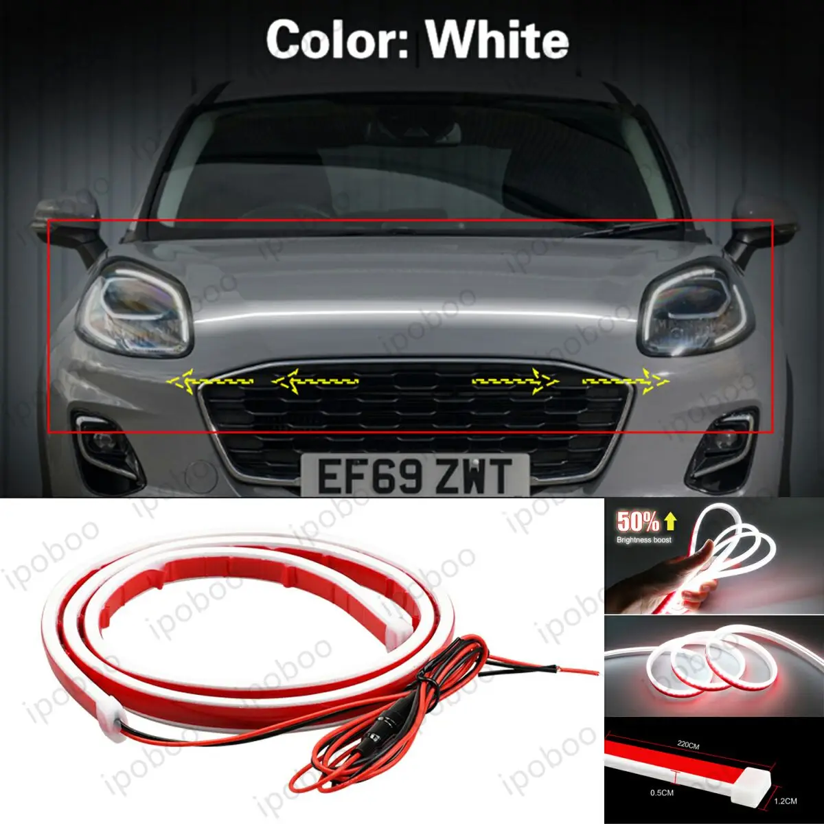 86 "LED هود شرائط مصباح لفورد بوما 2019-2023 مرنة الديناميكي المسح بدء تشغيل هودبيم عدة غطاء المحرك الديكور الخفيفة