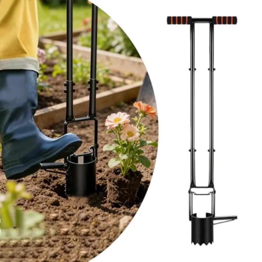 Herramienta para plantar bulbos 2026 mejorada, herramienta de jardín con mango largo y base dentada, con marco de doble presión para cavar.