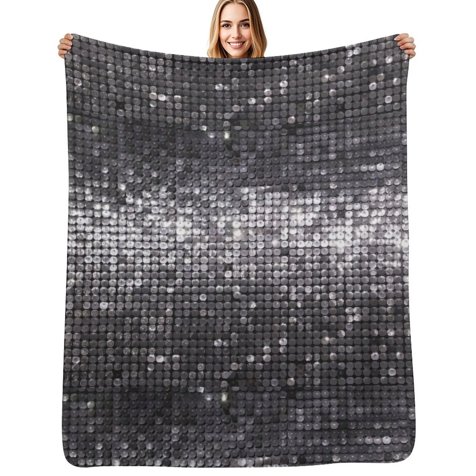 Silver Glamour (Photo of Sequin Only - Not Reflective) Throw Blanket Softest Large for babies Weighted for winter Polar Blankets