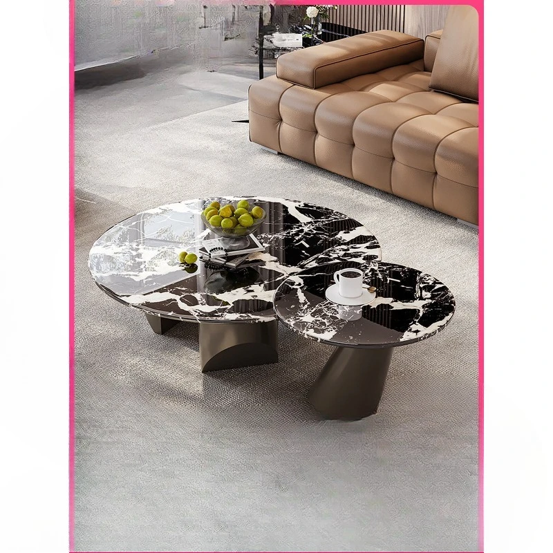 

Natural luxury stone coffee table modern light luxury black large and small coffee table combination