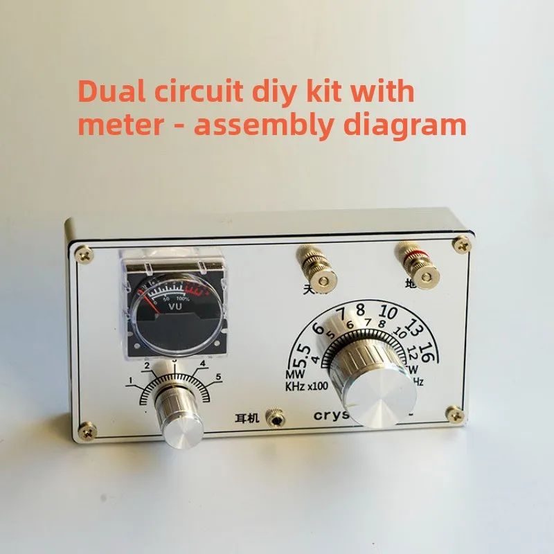 Crystal Radio DIY Kit with Meter Small Size High Impedance Headphone Not Included