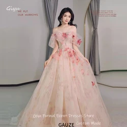 Giyu Fairy Tulle A Line Korea Evening Dresses Wedding Photoshoot Off Shoulder Printed Prom Gown Formal Party Corset Back