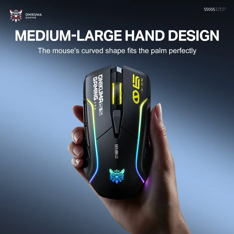 ONIKUMA DM06 Gaming Mouse 3 Mode Connection Wireless  500mAh Rechargeable Battery RGB Lighting 6 Levels DPI for PC Laptop Gamer