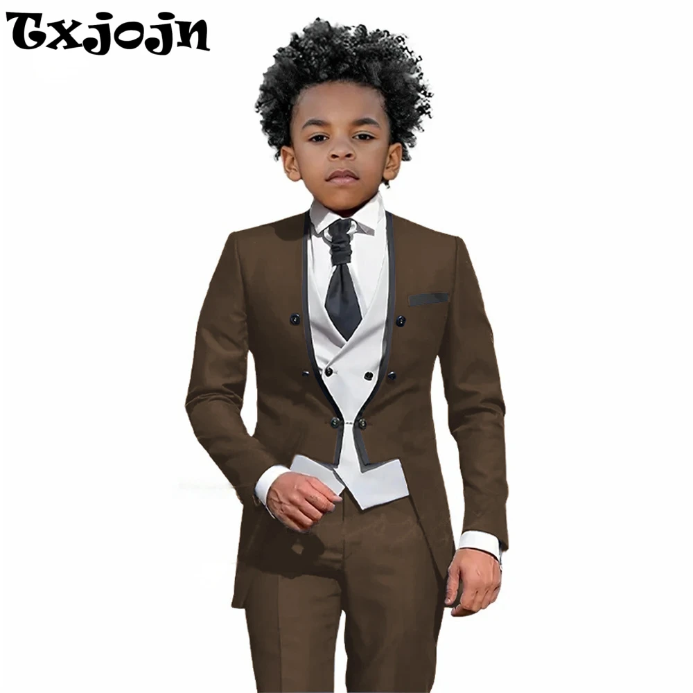 2026 Autumn Handsome Wedding Suits 3 Pieces For Kids, Boys Slim Fit Tuxedo Performance Costumes,Formal Blazer Banquet Outfit