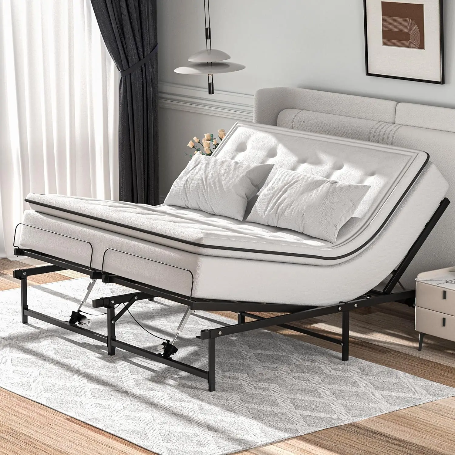 Adjustable Bed Frame King Size Electric Adjustable Bed Base with Head and Foot Incline Low-Noise Motor and Remote Control