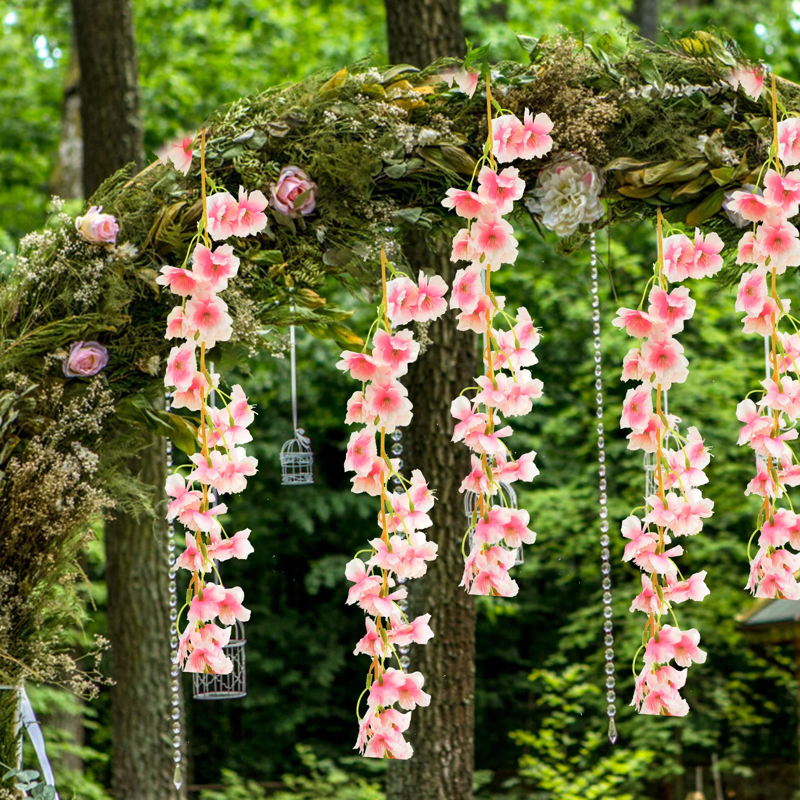 

2Pcs Artificial Cherry Blossom Flower Vine Pink Lightweight Decorative Garland Wedding Party Wall Hanging Decoration