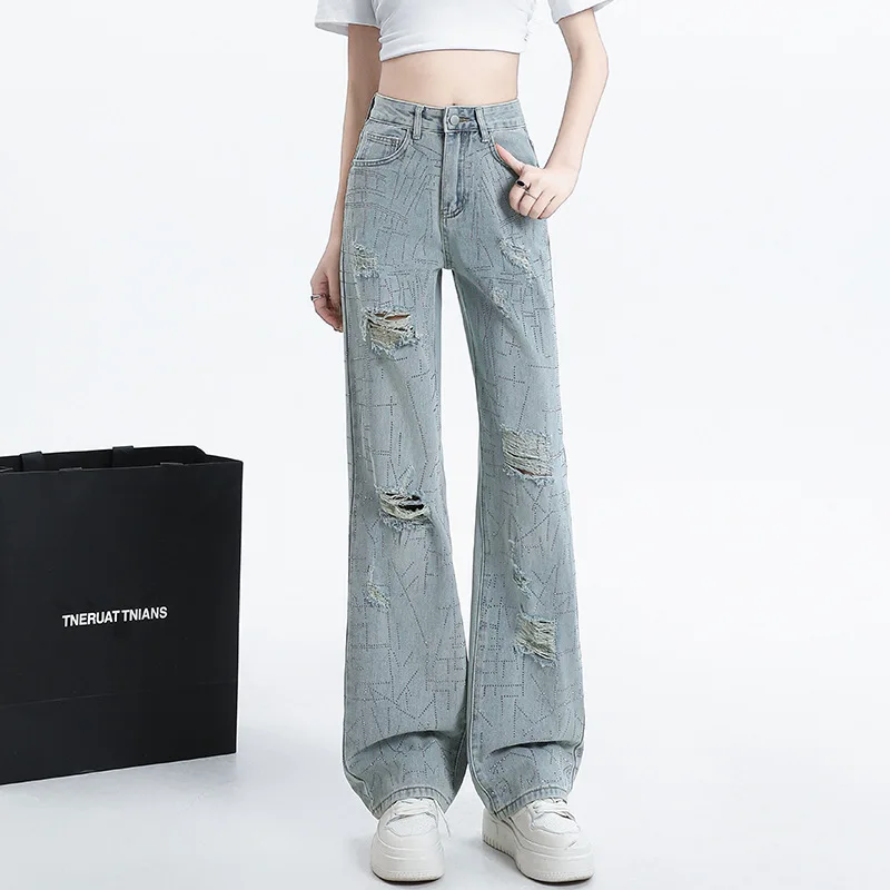 

Y2k Harajuku Wide-legged Cargo Denim Pants Vintage Boyfriendy Style High Waisted Slim Ripped Straight Slouchy Jeans for Women