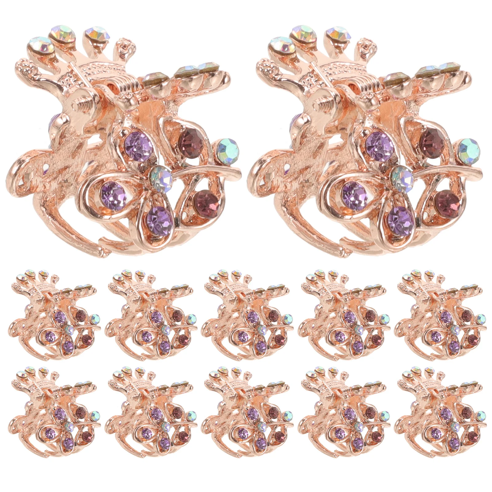 

12pcs Rhinestone Flower Hair Clips Mini Vintage Claw Clip Lightweight Grip Barrette For Women Girls Retro Metal Jaw Clasp Hair