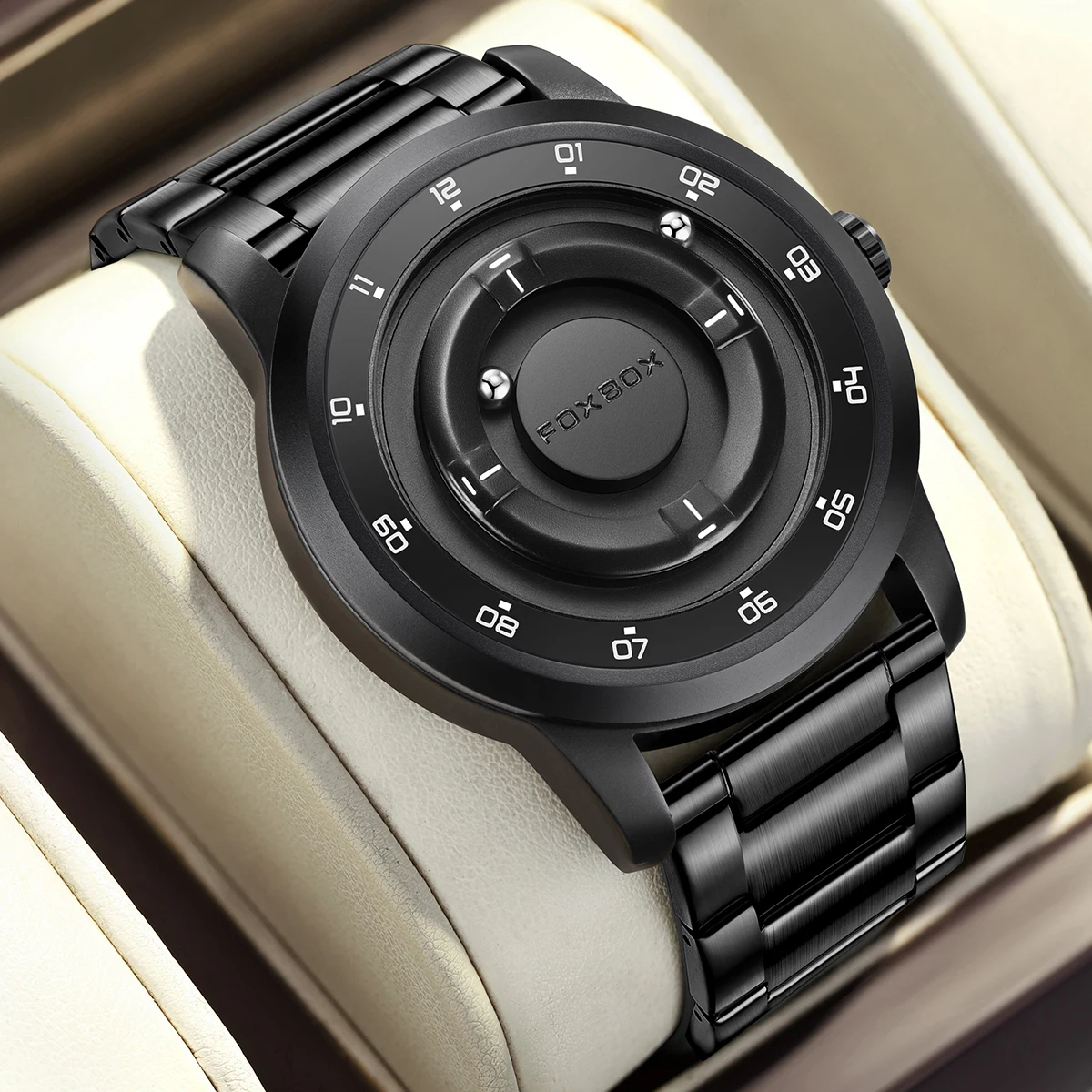 LIGE FOXBOX Fashion Man Magnetic Watch Unique Dial Business Stainless Casual Srolling Bead Waterproof Quartz Men's Watches Gifts - view 6