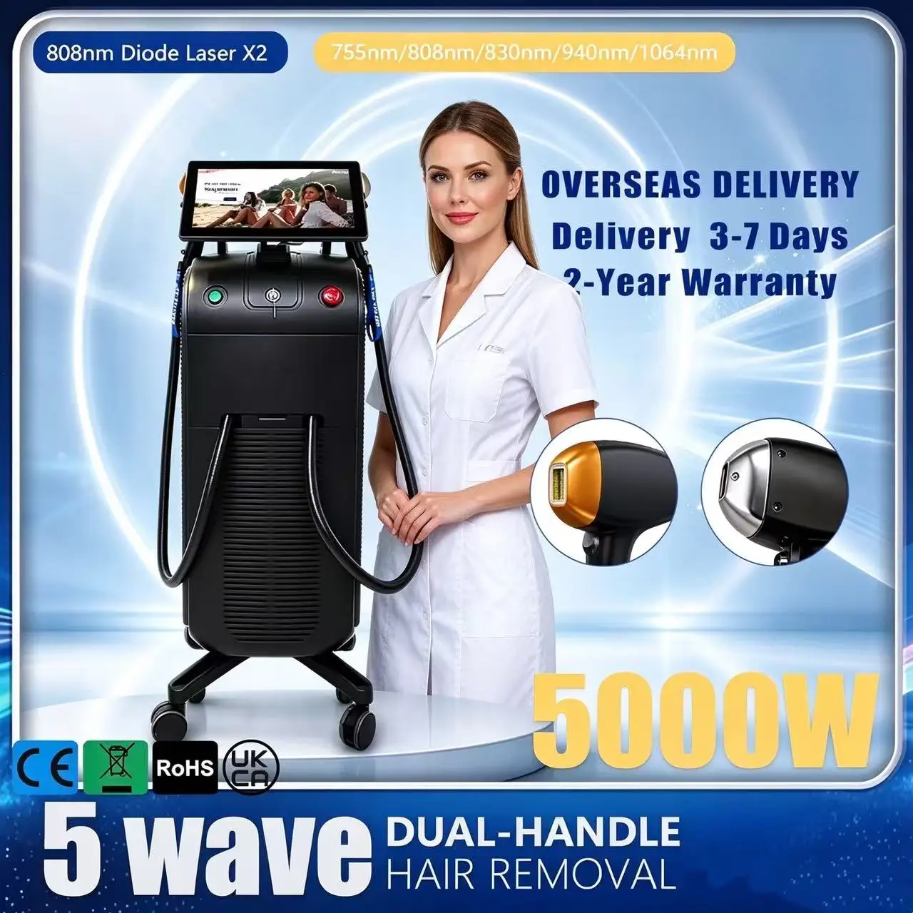 6000W Professional Diode Laser Hair Removal Machine 10 Bars Genuine Sapphire Painless Salon Ice Point For Face Body Bikini