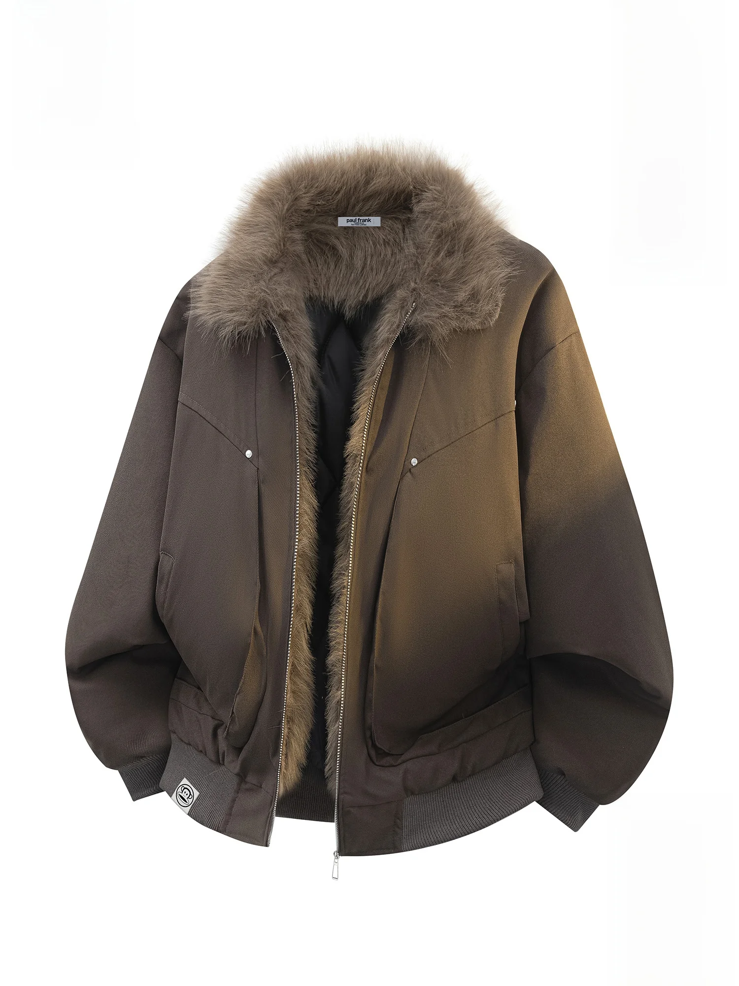 

Мужская зимняя повседневная теплая куртка Paul Frank из утолщенного хлопка с меховым воротником, на молнии, с длинными рукавами, молодежная модная модель