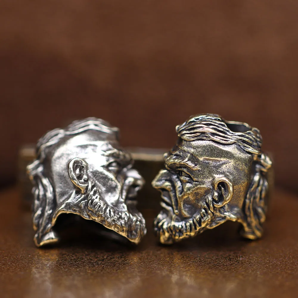 Escultura de cabeza de vikingos, cuentas de cuchillo de latón EDC DIY, pulsera tejida de Paracord, colgantes de cordón, accesorios, herramienta para exteriores, dije colgante