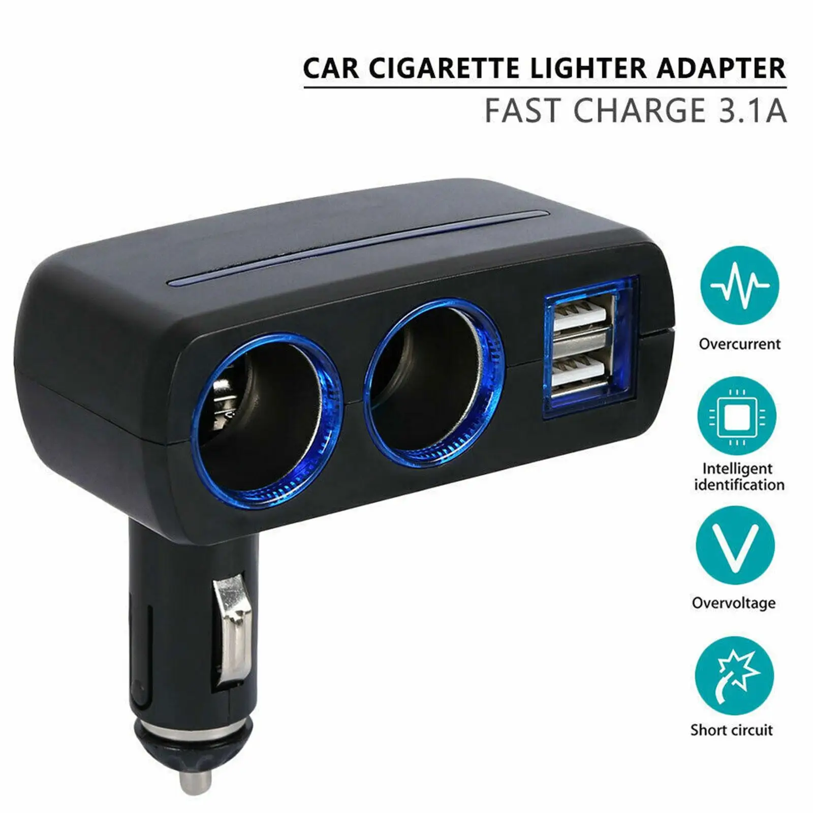 Universal Dual USB Car Charger Adapter - 12V/24V Cigarette Lighter Socket Splitter for Vehicles, Powering Multiple Devices E2P1