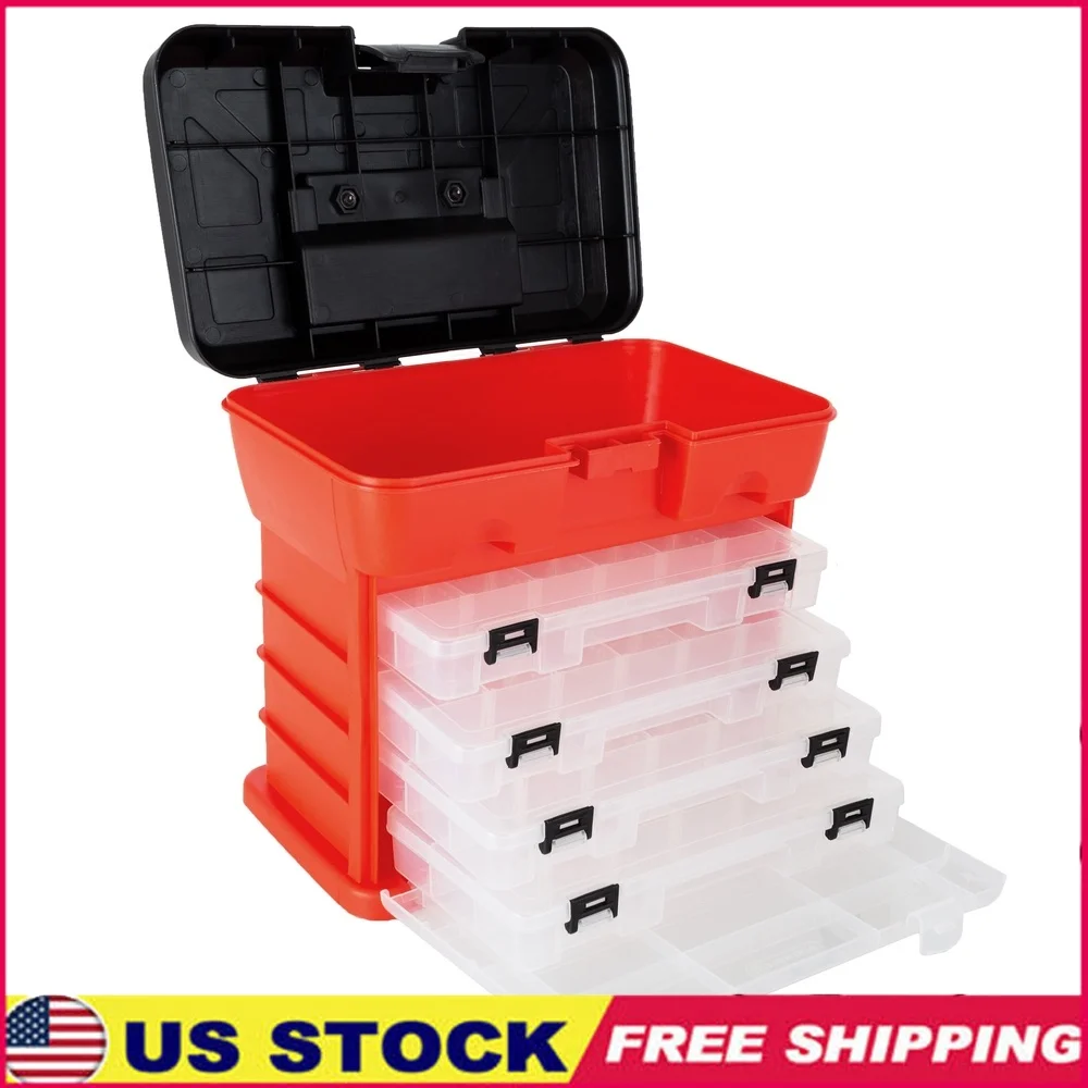 

Portable Tool Storage Box Multi-Compartment Organizer with Removable Trays Fishing Tackle Hand Tools Craft Supplies