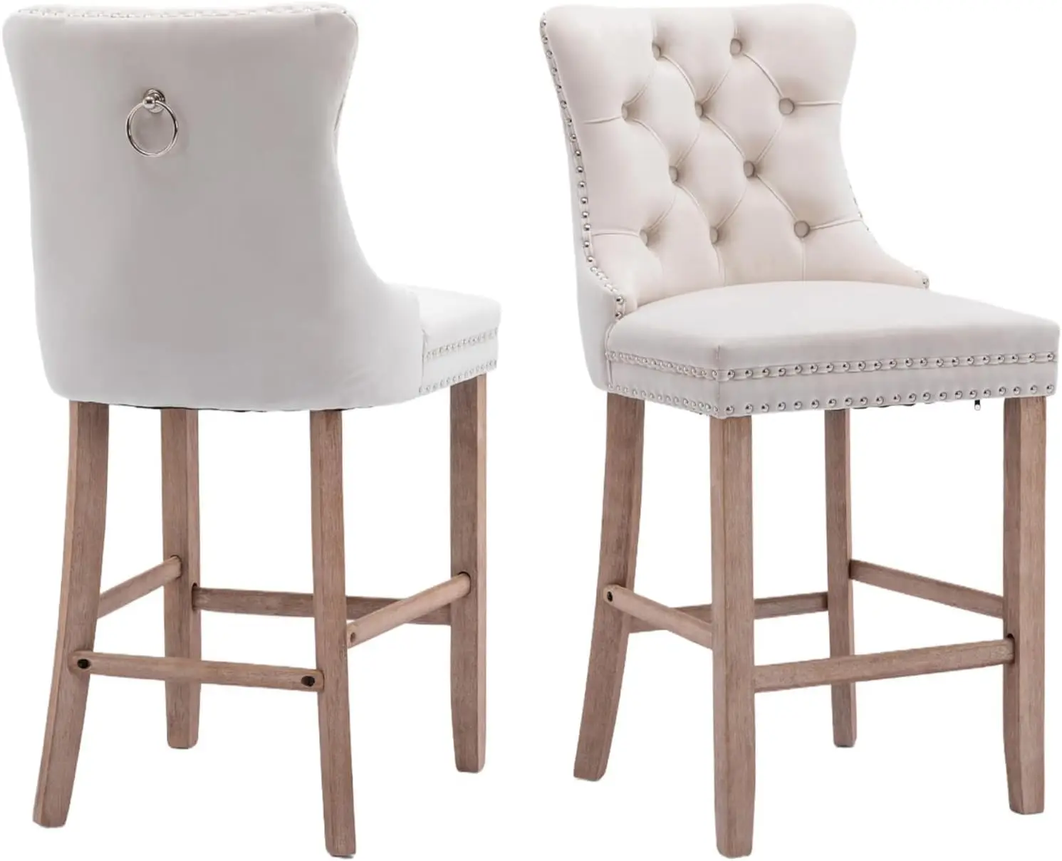 

Elegant Velvet Bar Stools Set of 2,Delicate Upholstered Counter Height Barstool with Backrest,Wooden Legs Design, Customized
