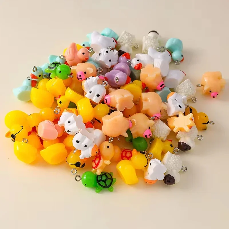 10pcs Mixed Cute Animal Charms Cock Milk Cow Pig Turtle Bee Duck Pendants For Jewelry Making DIY Necklace Bracelet Accessaries