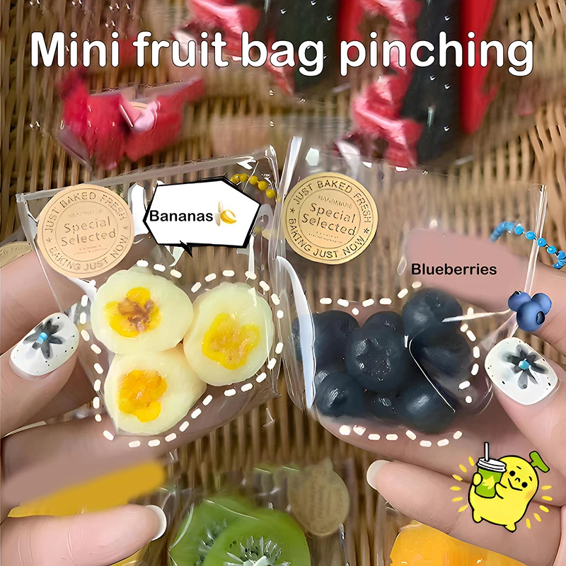 Kawaii simulação alívio do estresse brinquedo pegajoso tpr mini saco de frutas chaveiro pingente alívio super macio squeeze brinquedo presentes para crianças