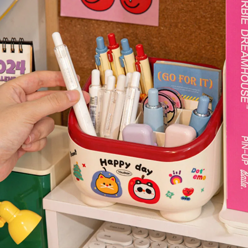 Kawaii Cartoon Desktop Pen Holder Large-capacity Cute Stationery Storage Box Creative Pencil Holder Ins Desk Organizer for Girls