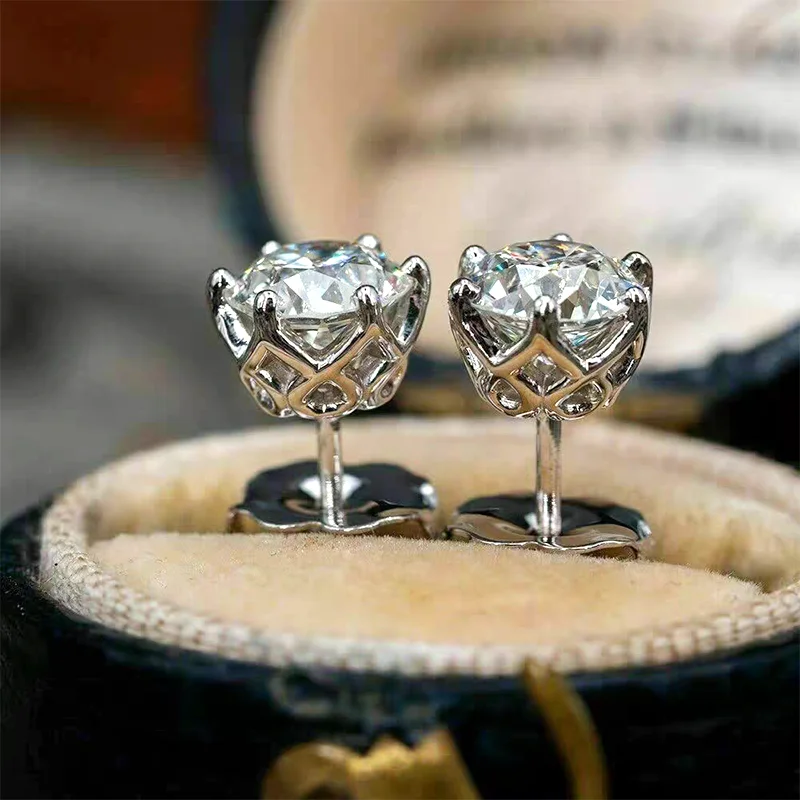 2 GRA Certificates Moissanite Studs Earrings Pass Diamond Tester Pen For Men Women 925 Silver 18K Plated Wedding Gemstone