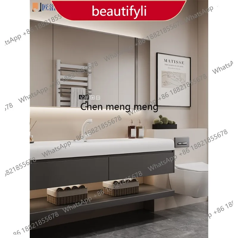 01A Armário de Banheiro de Luxo Leve com Cuba Integrada em Corian, Lavatório e Vaso Sanitário Combinados