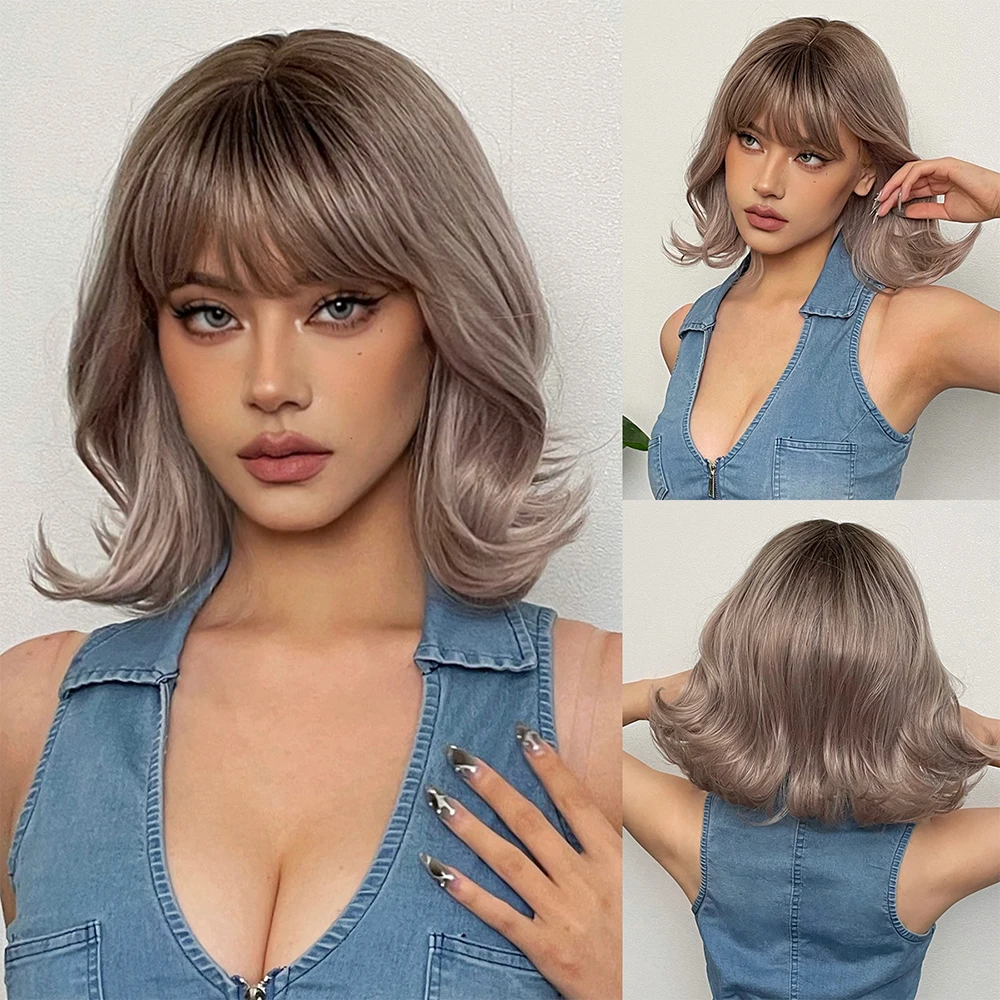 Women's Natural Black Short Straight Wolf Tail Wig with Bangs