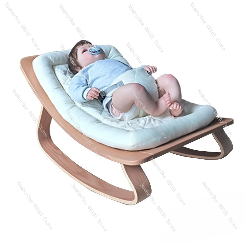 Solid Wood Baby Rocking Chair, Newborn Sleeping Aid Cradle Lounge Chair for Home Use