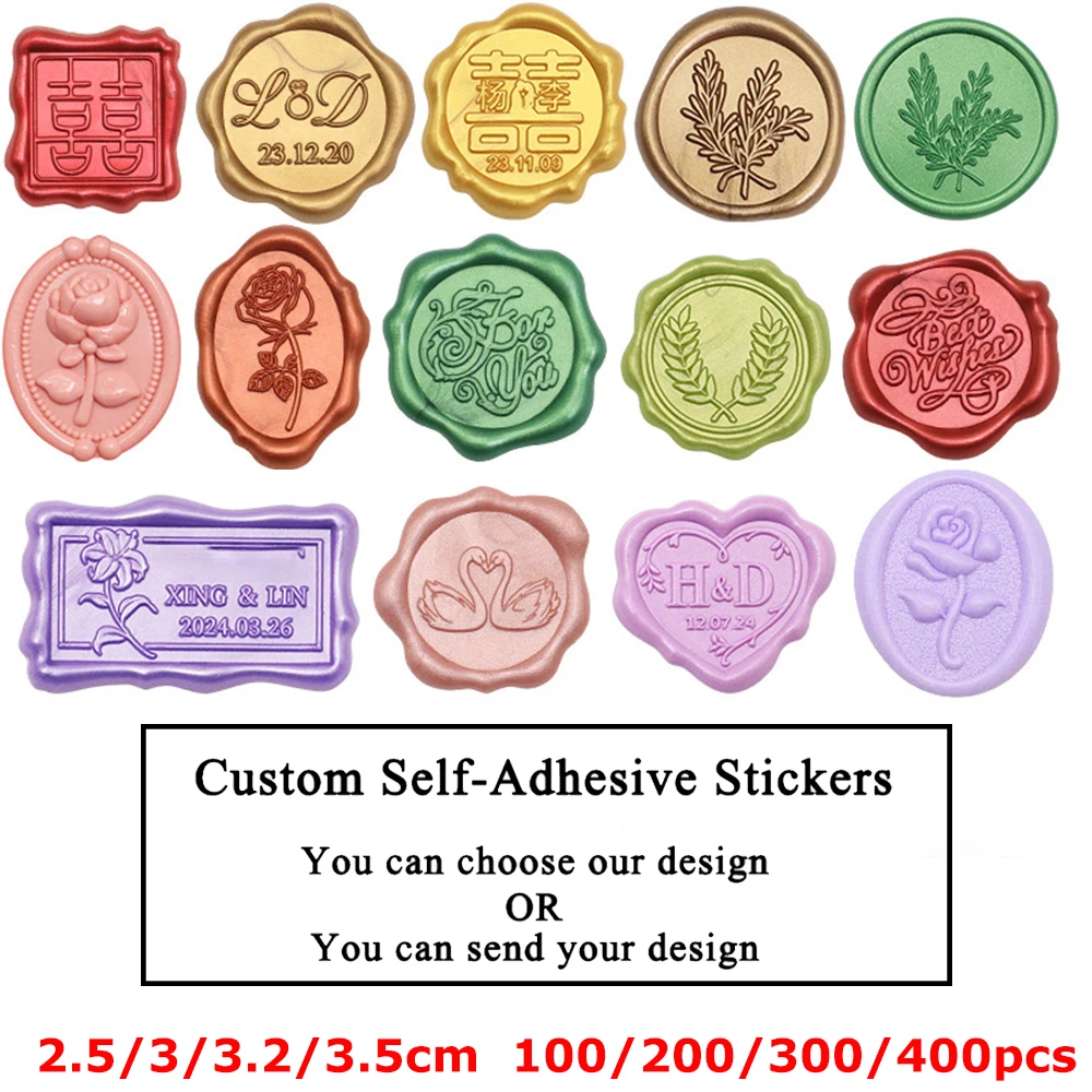 

100-400pcs 2.5/3/3.2/3.5cm Custom Wax Seal Stickers 23 Shapes Self-adhesive Labels Sticker for Wedding Envelope Birthday Card