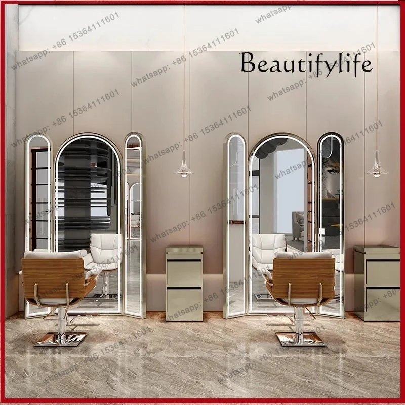

Hairdressing Mirror, Dedicated To Hair Salon, Simple Barber Shop Floor-to-ceiling Three-sided Hairdressing Mirror