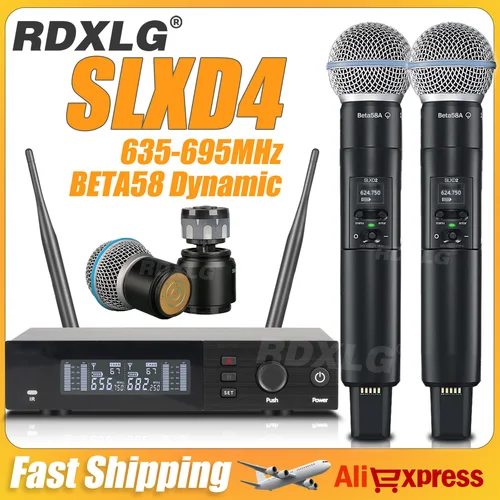 Imagen 2 del producto ¡Calidad superior! SLXD4 micrófono inalámbrico Dual profesional puesta en escena 2 canales 600-699MHz UHF Karaoke Metal de mano SLXD2