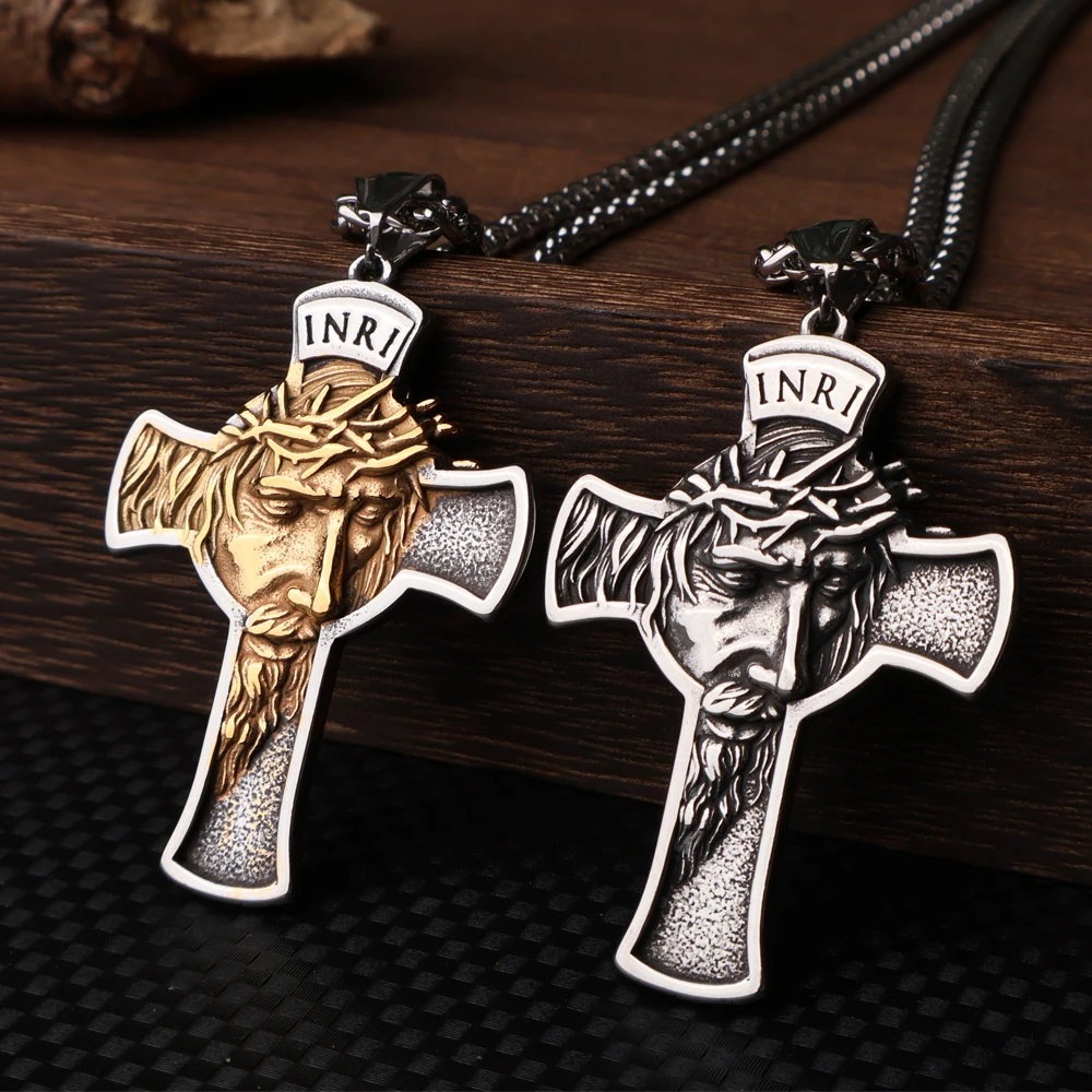 Nuevo collar Vintage de Jesús, cadena de acero inoxidable, amuleto de motorista, colgante de cruz de Jesús ortodoxa, collar, joyería para hombre, regalo al por mayor