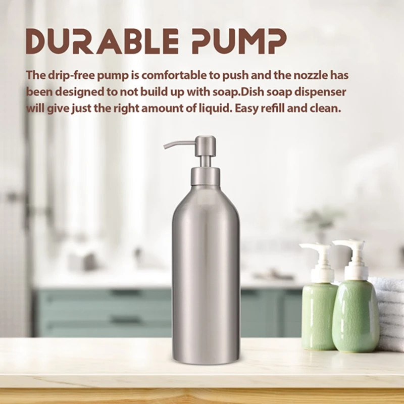 ABRE-Soap Dispenser Stainless Steel Bottle Countertop Anti-Rust And Pump Hand Lotion Liquid Dispenser For Kitchen & Bathroom