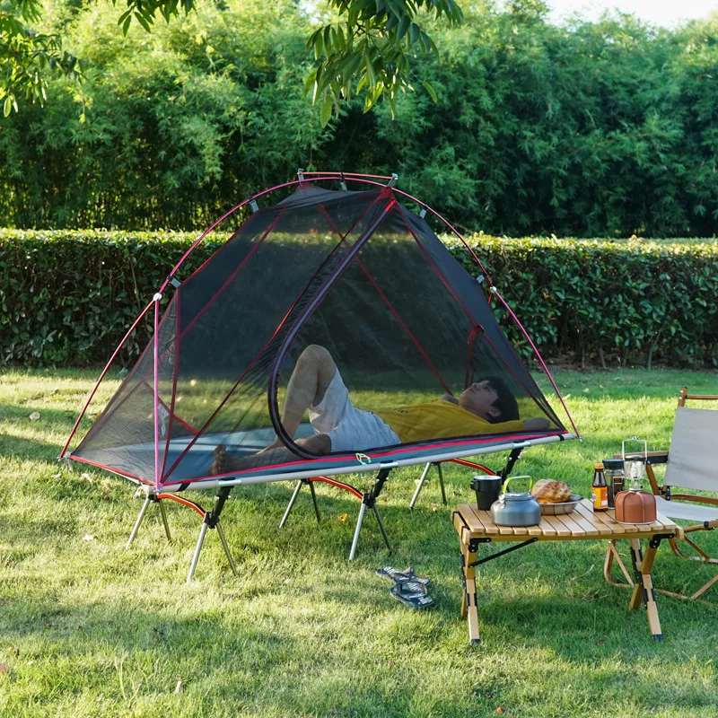 Outdoor camping off-ground tent single folding portable aluminum alloy mosquito net weatherproof and UV resistant fishing tent