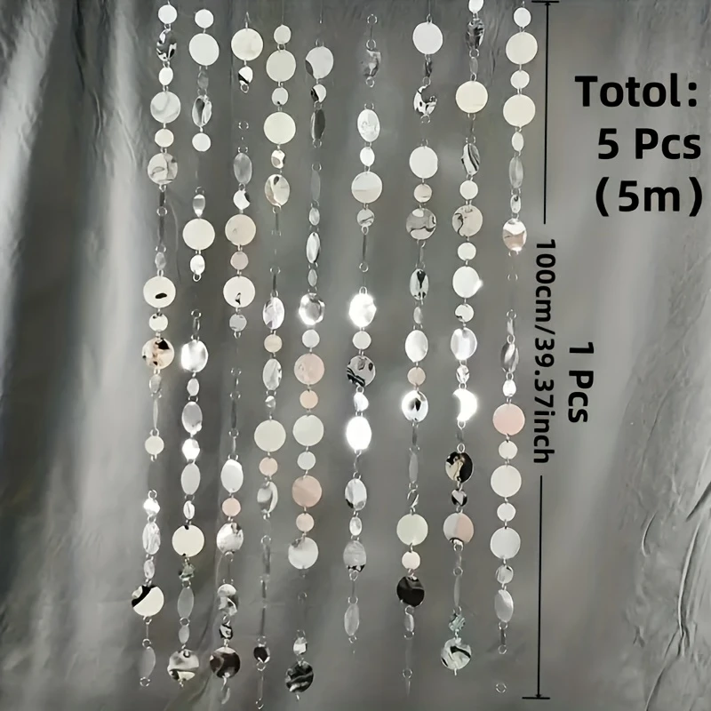 5pcs Silvery PVC Sequin Hanging Decorations | 5M Blink Dream Wedding, Wedding Porch Background Ornaments, Room Divider Blinds