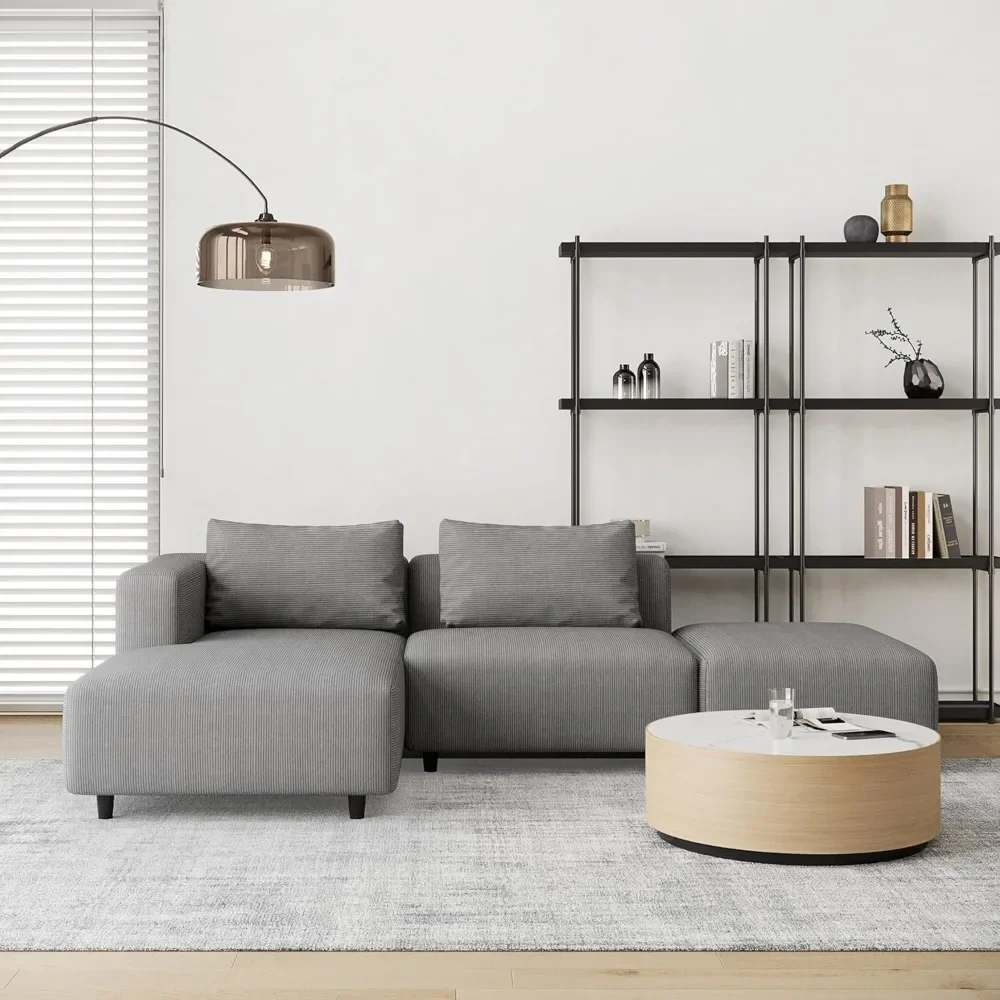 

Soft Corduroy Sectional Modular Sofa Set, Modern L-Shaped Chaise Couch for Living Room, Apartment, Office, Small Spaces