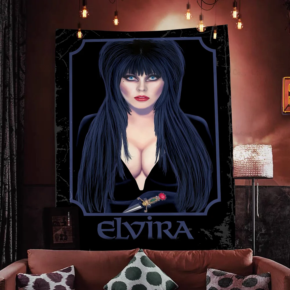 

Movie E-Elvira Mistress Of The Dark Cartoon Tapestry Art Science Fiction Room Home Decor Wall Hanging Sheets