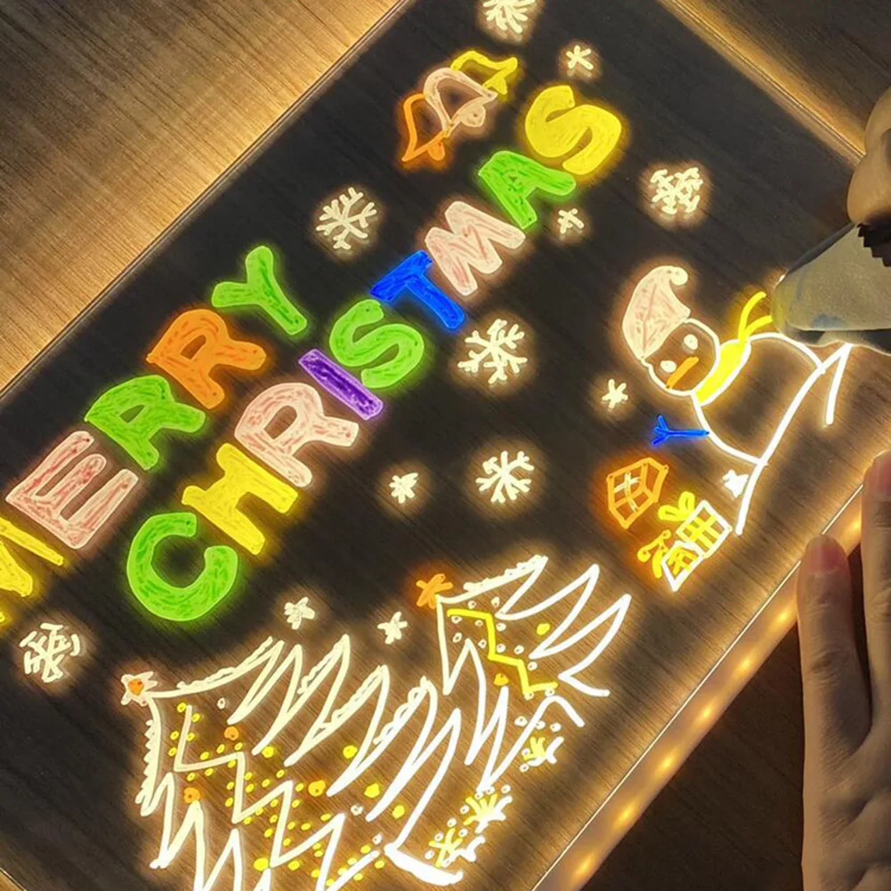 ضوء ليلي بمفكرة LED مع 7 أقلام ملونة يمكنك صنعها بنفسك لوحة رسائل أكريليك لوحة رسم قابلة للمسح مثالية لعيد ميلاد الأطفال
