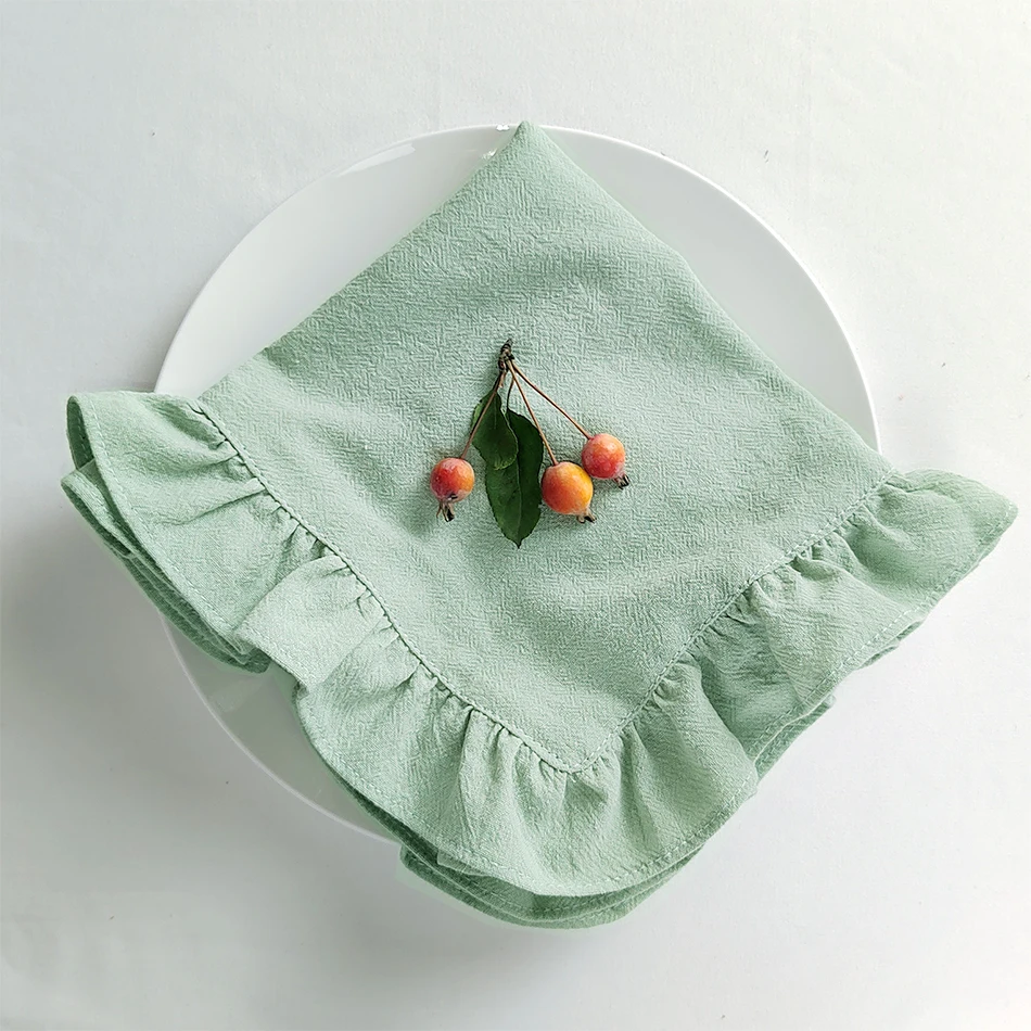 4PCS Sage Green Flounced Cloth Napkins Cotton Ruffule Soft For Wedding Decoration Table Decor Party Christmas Decorations