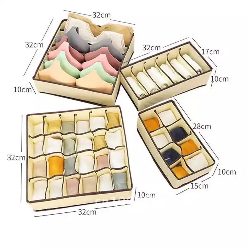 

Four-piece underwear storage box fabric home student dormitory wardrobe socks underwear split bra